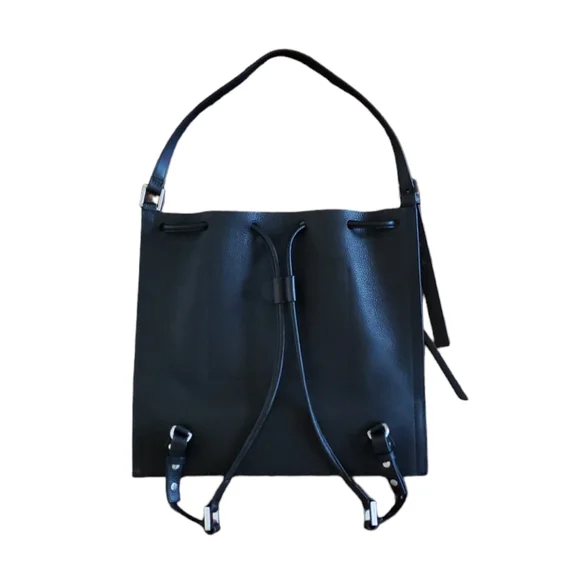 ALLSAINTS Alpha Pebble Leather Convertible Backpack/ Shoulder Bag Purse Black - Picture 4 of 16